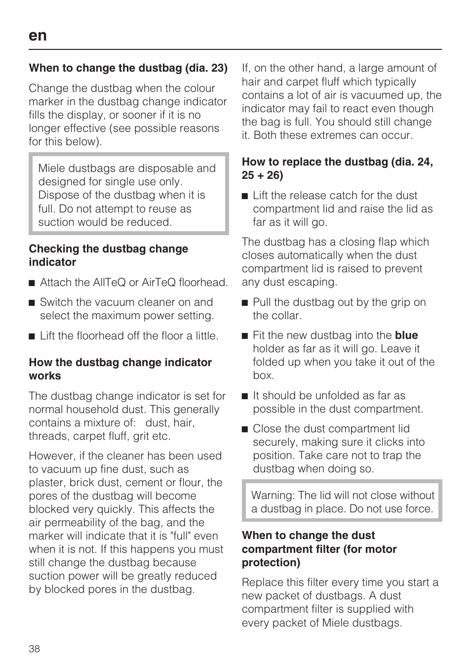 Miele S8 UniQ User Manual | Page 38 / 112