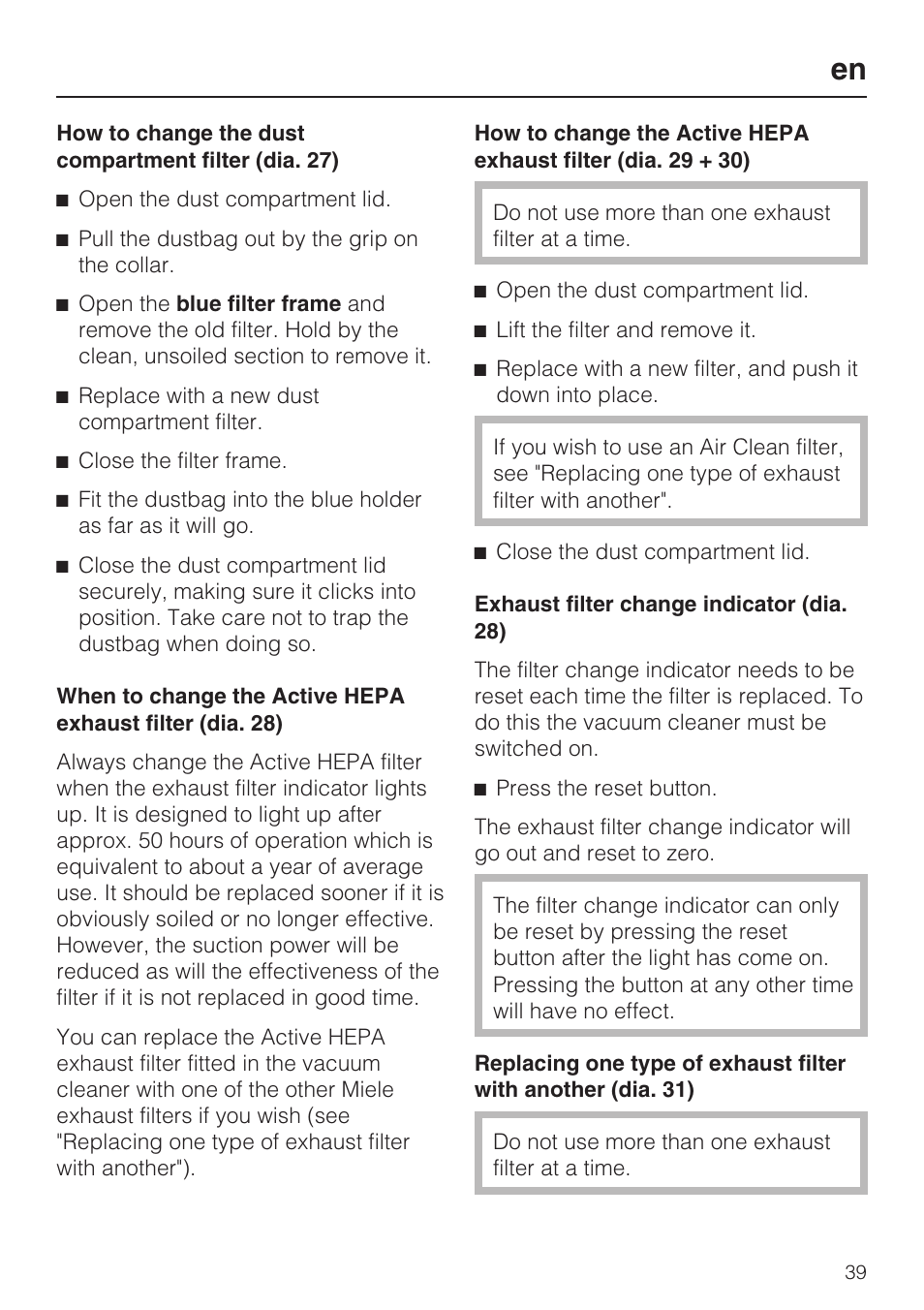 Miele S8 UniQ User Manual | Page 39 / 112