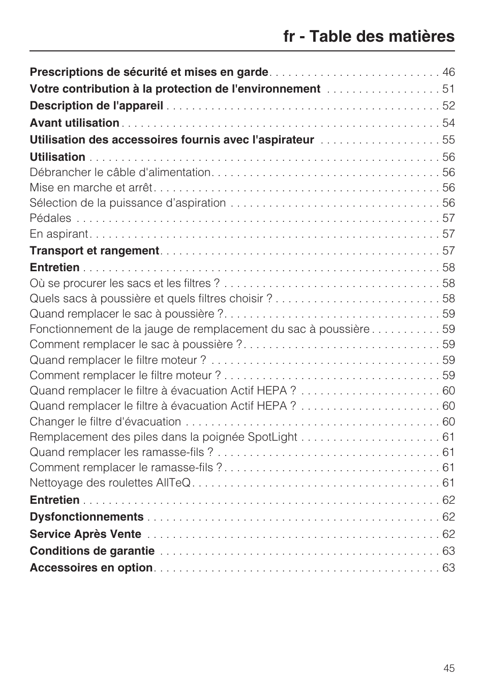 Miele S8 UniQ User Manual | Page 45 / 112