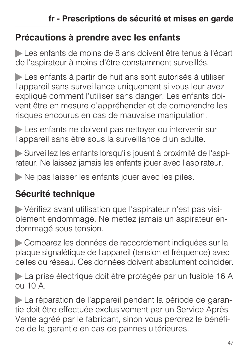 Miele S8 UniQ User Manual | Page 47 / 112