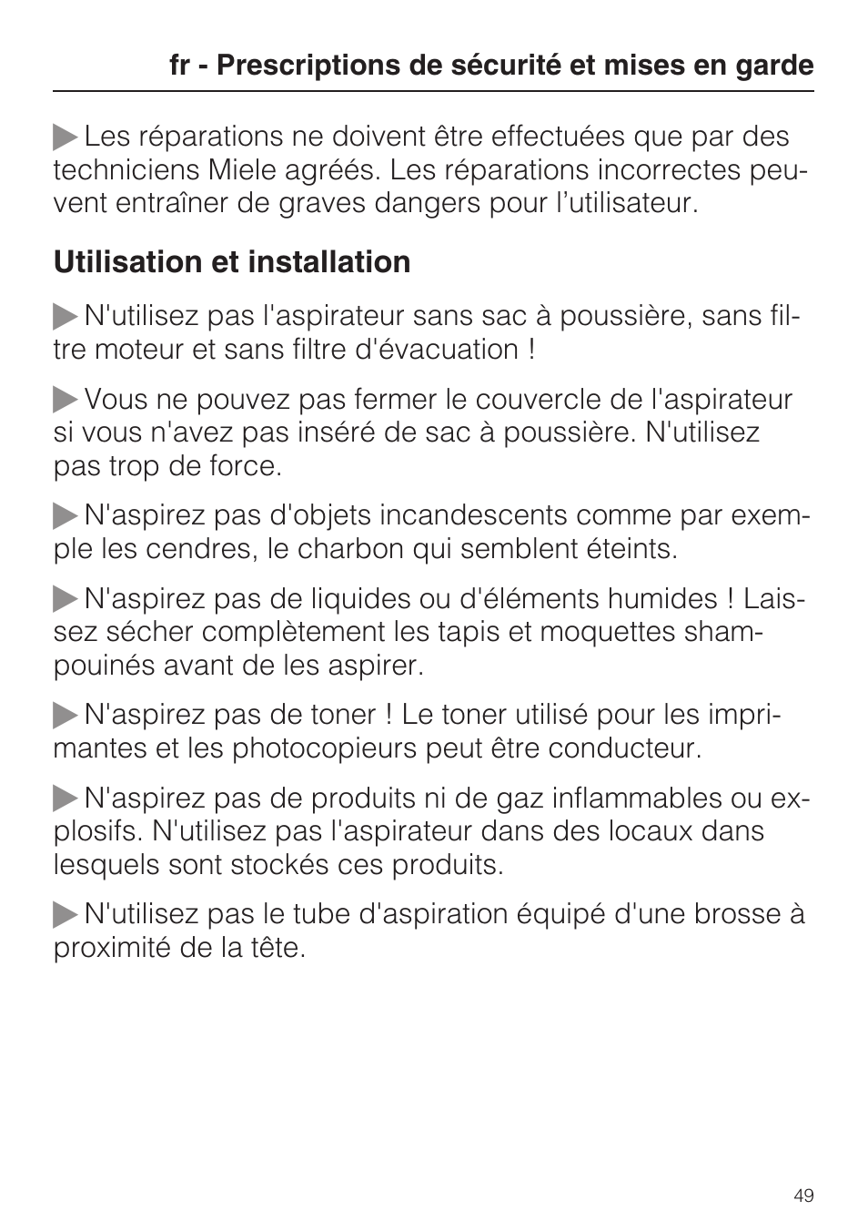 Miele S8 UniQ User Manual | Page 49 / 112