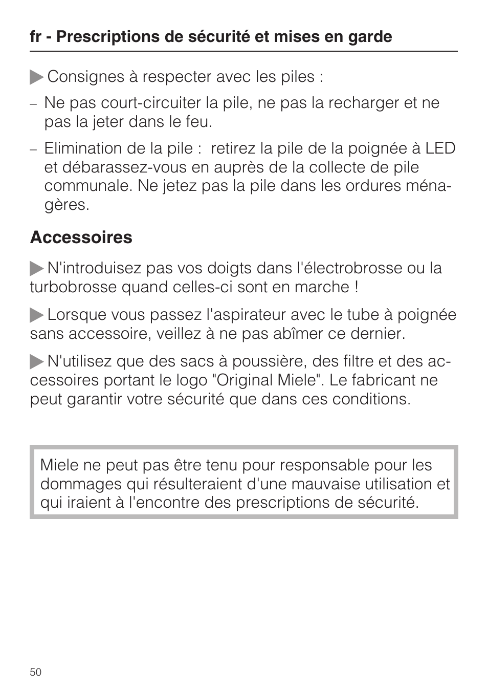 Miele S8 UniQ User Manual | Page 50 / 112