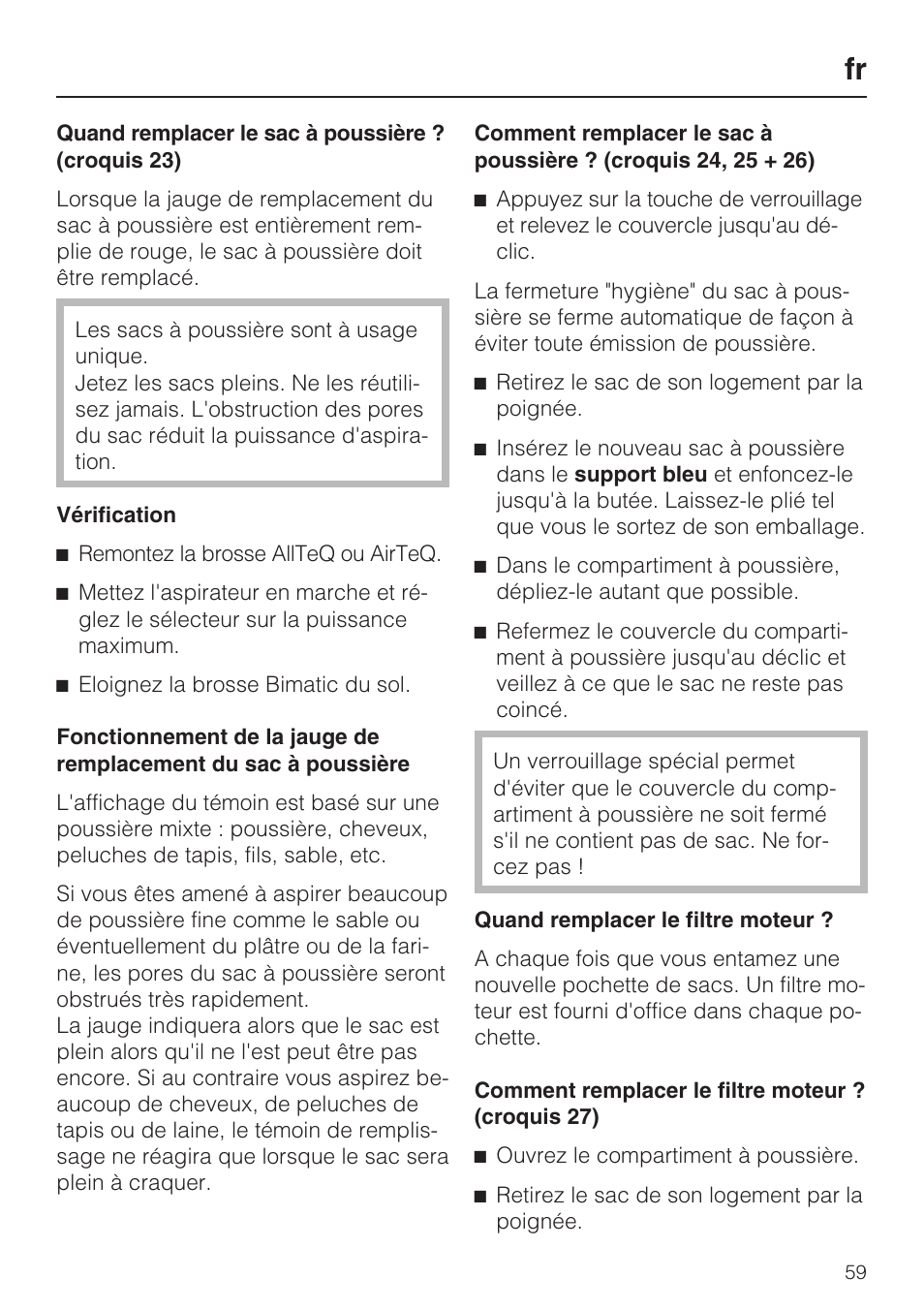 Miele S8 UniQ User Manual | Page 59 / 112