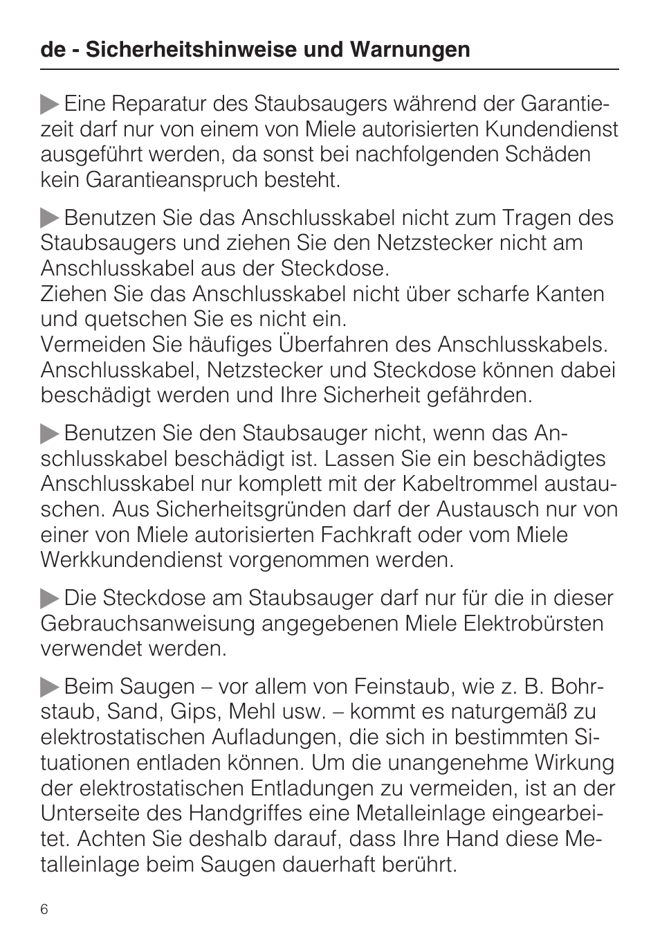 Miele S8 UniQ User Manual | Page 6 / 112
