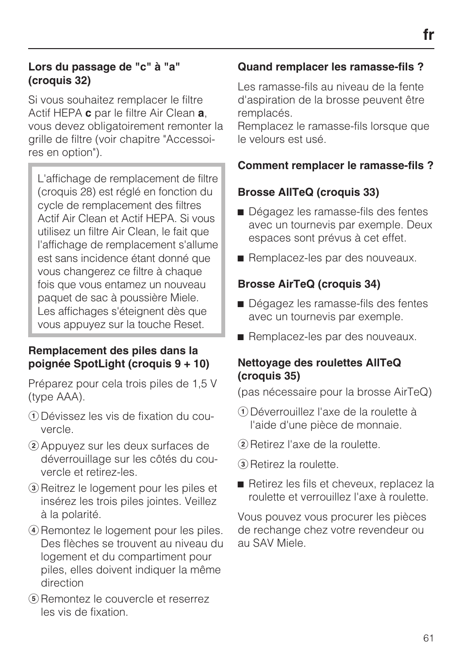 Miele S8 UniQ User Manual | Page 61 / 112