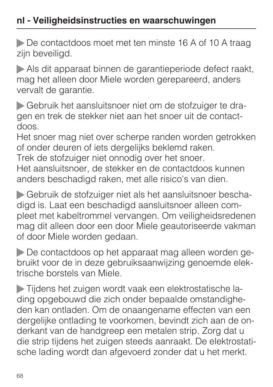 Miele S8 UniQ User Manual | Page 68 / 112