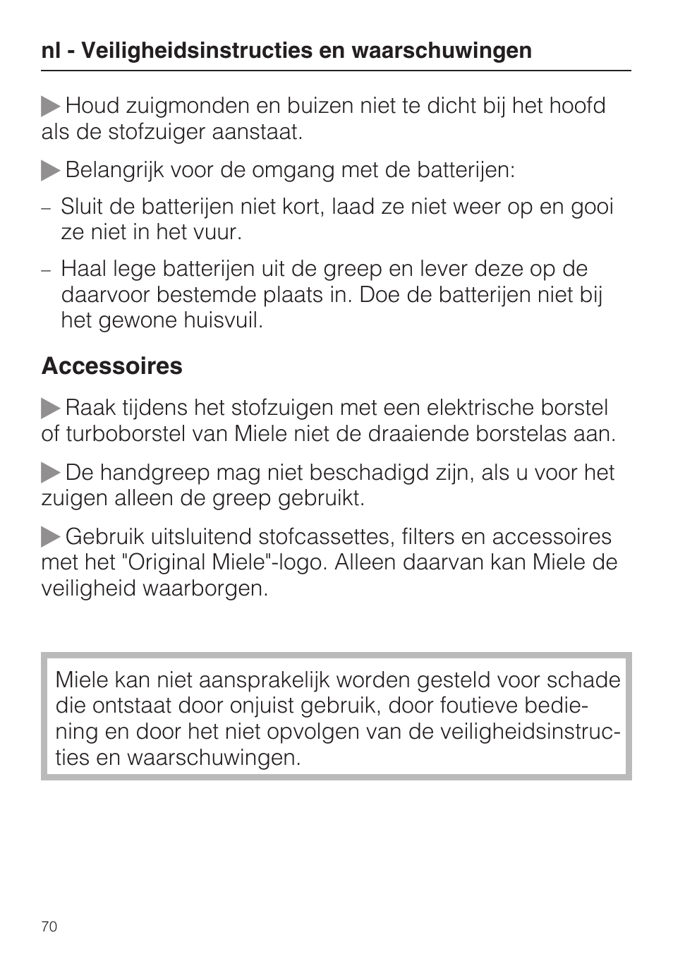 Miele S8 UniQ User Manual | Page 70 / 112