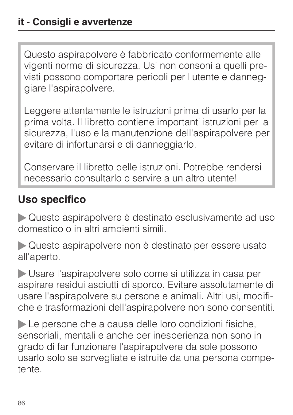 Miele S8 UniQ User Manual | Page 86 / 112