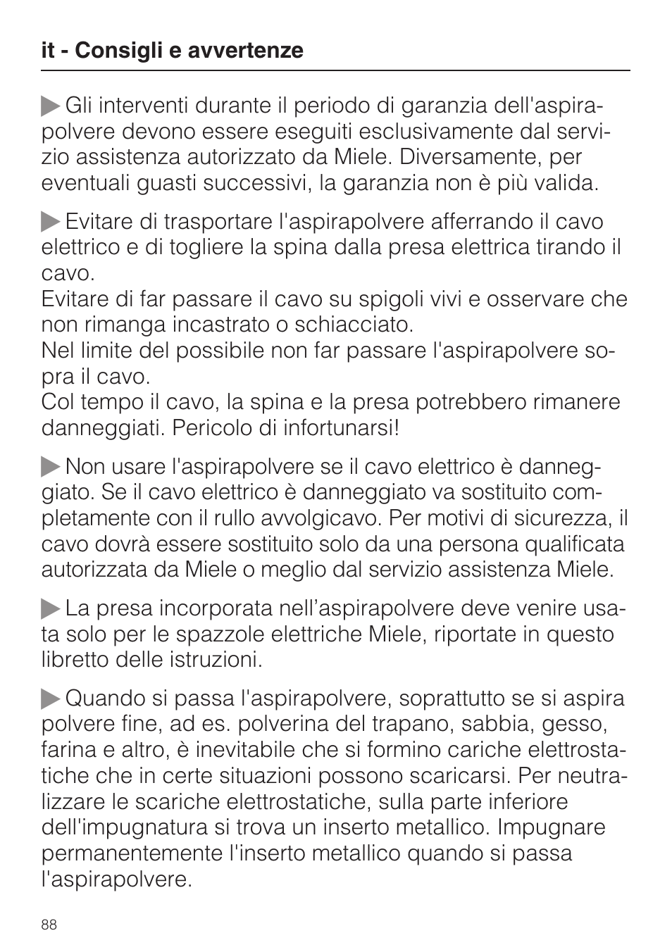Miele S8 UniQ User Manual | Page 88 / 112