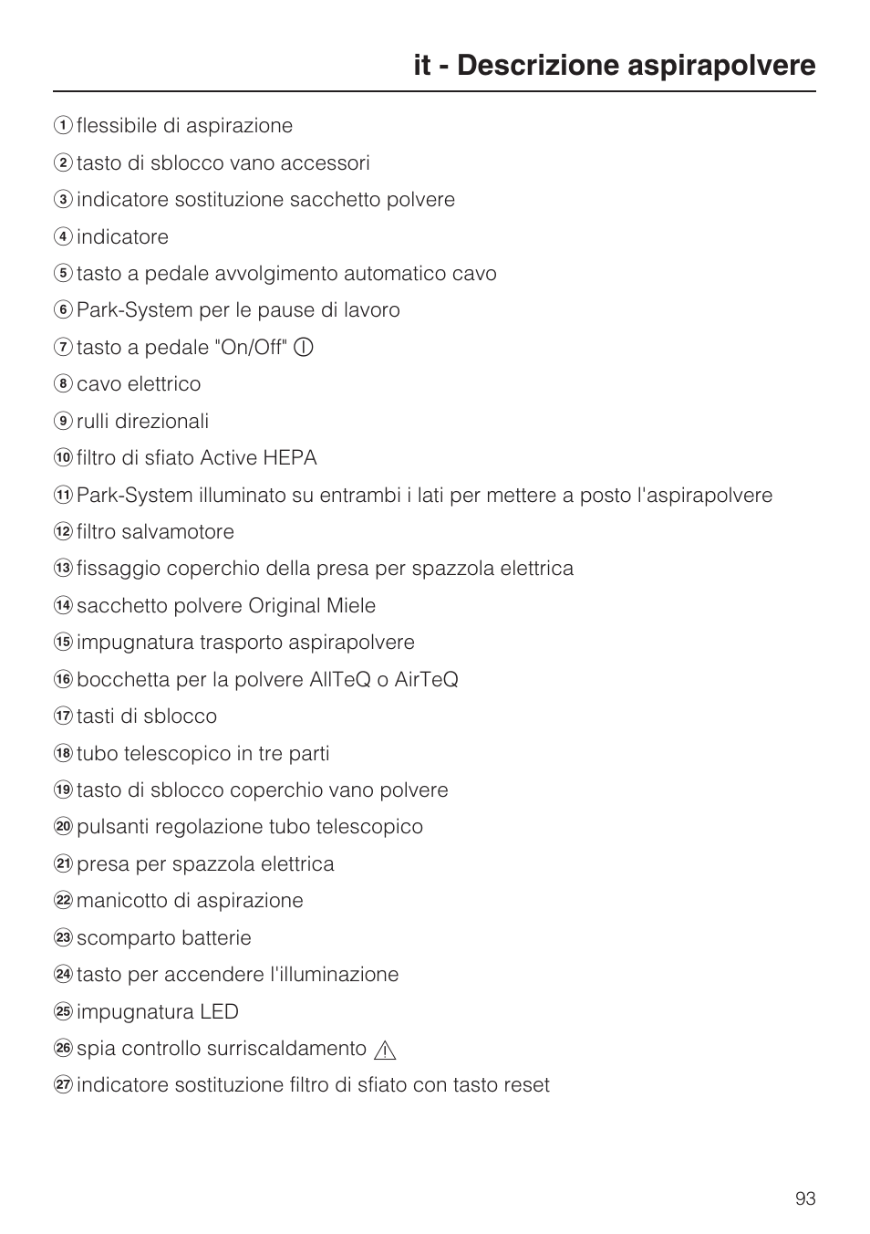 It - descrizione aspirapolvere | Miele S8 UniQ User Manual | Page 93 / 112