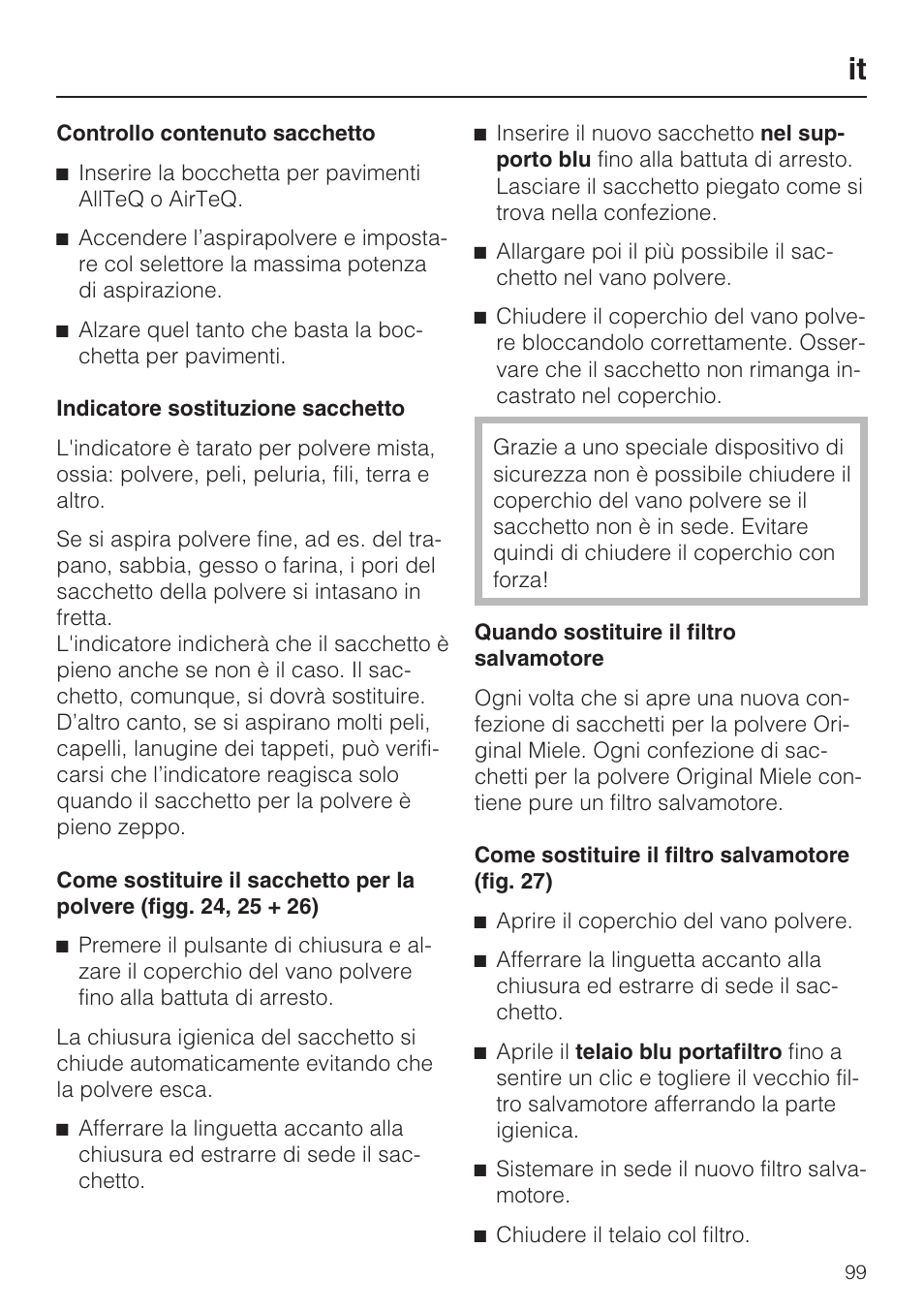 Miele S8 UniQ User Manual | Page 99 / 112