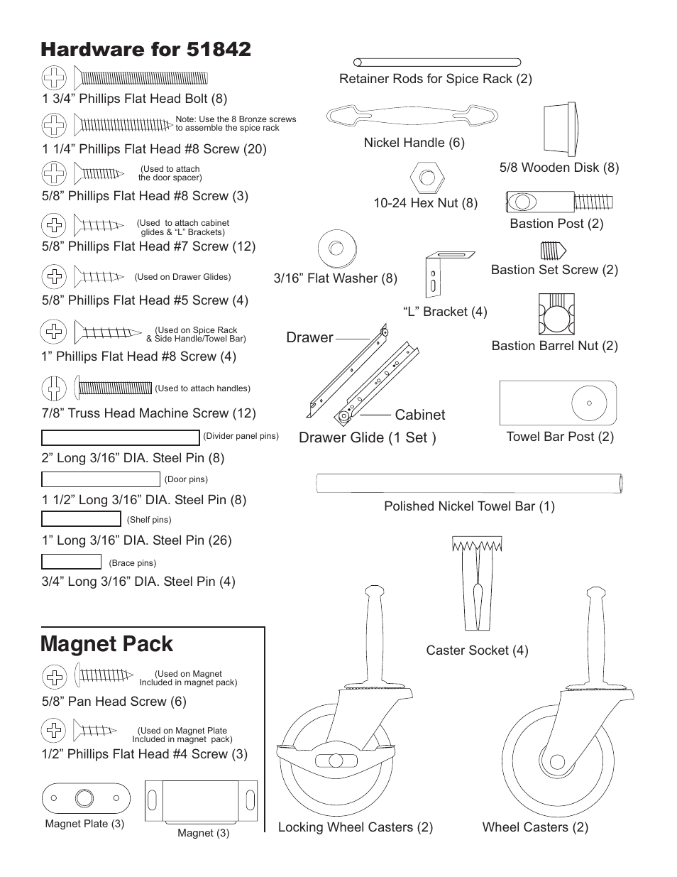 Magnet pack, Drawer glide (1 set ) drawer cabinet | Catskill Craftsmen 51842 User Manual | Page 4 / 18