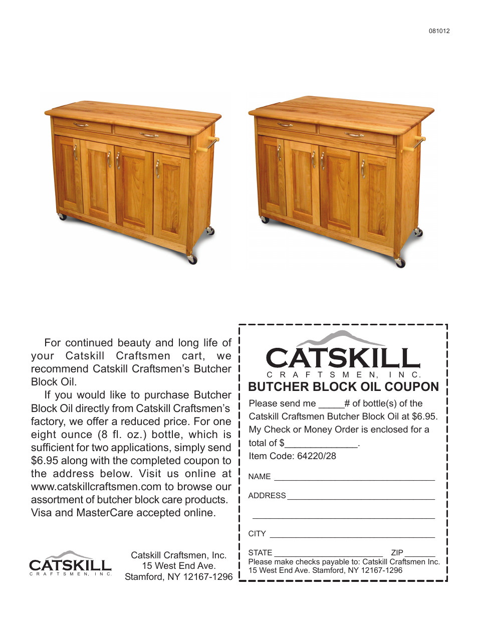 Butcher block oil coupon | Catskill Craftsmen 64228 User Manual | Page 15 / 16