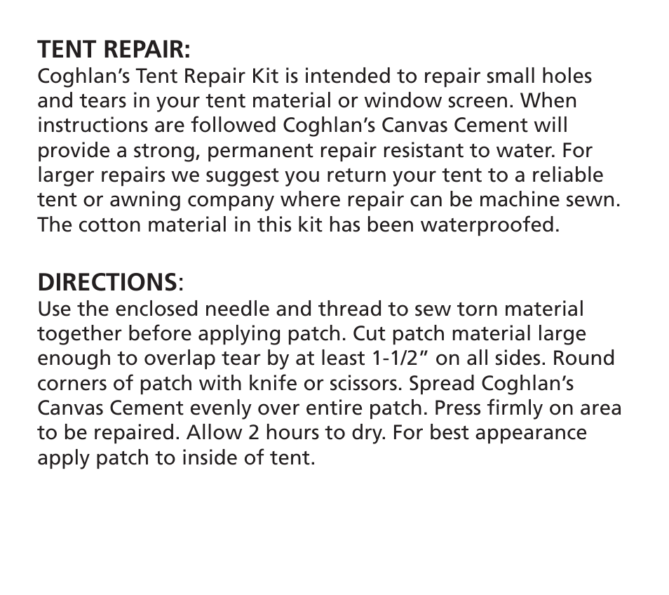 Coghlan's 703 Canvas Tent Repair Kit User Manual | 1 page