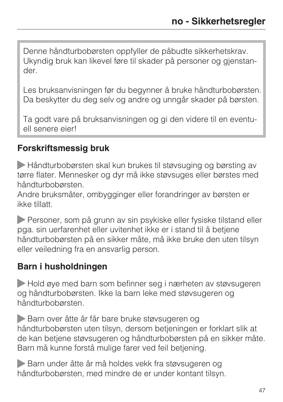 Miele S8 Haus & Co User Manual | Page 47 / 68