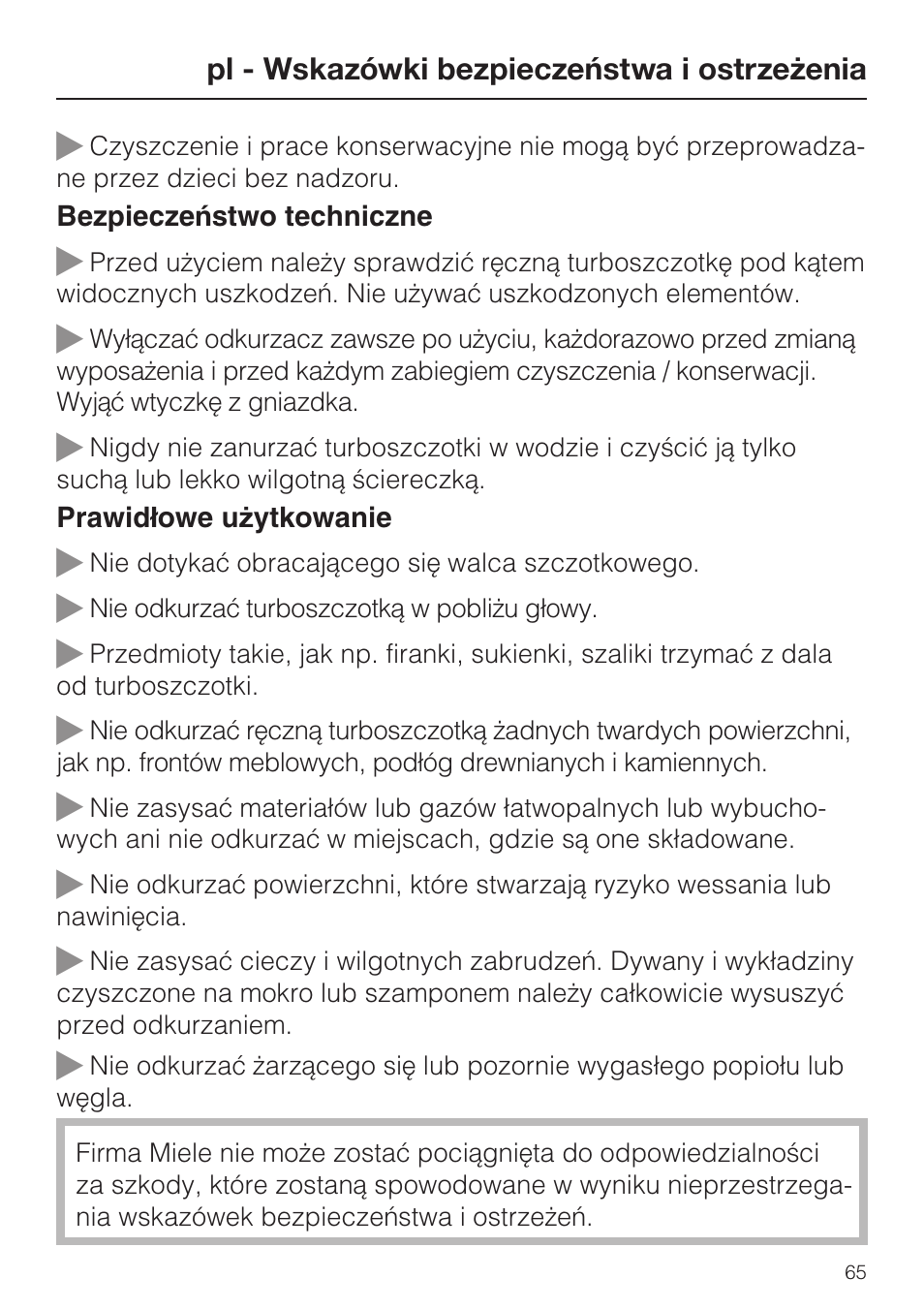 Miele S8 Haus & Co User Manual | Page 65 / 68