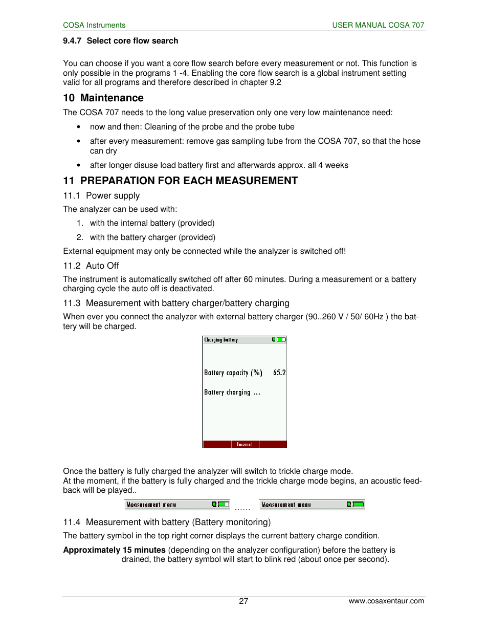 10 maintenance, 11 preparation for each measurement | COSA Xentaur COSA 707 User Manual | Page 27 / 67