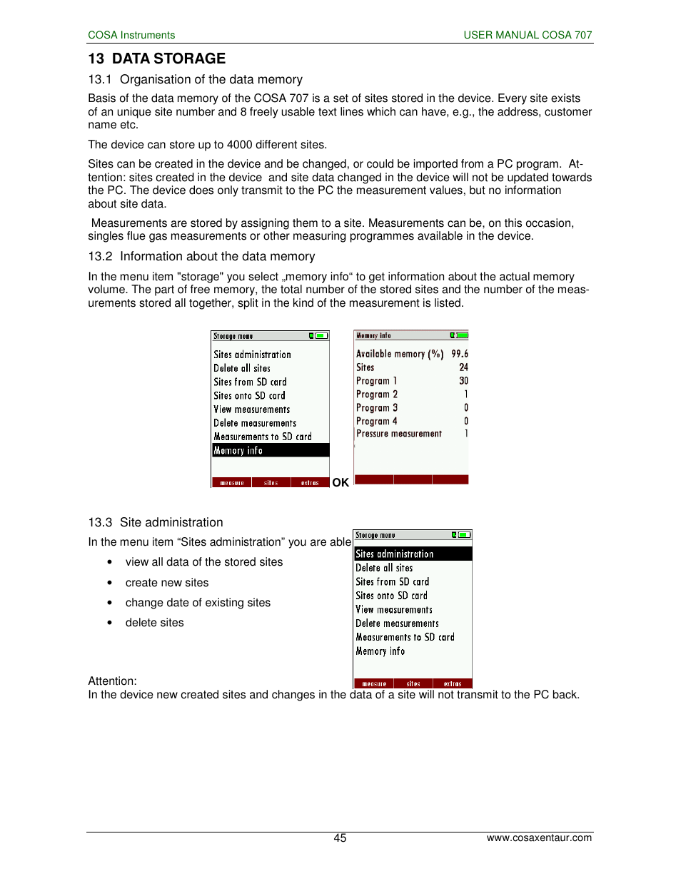 13 data storage | COSA Xentaur COSA 707 User Manual | Page 45 / 67