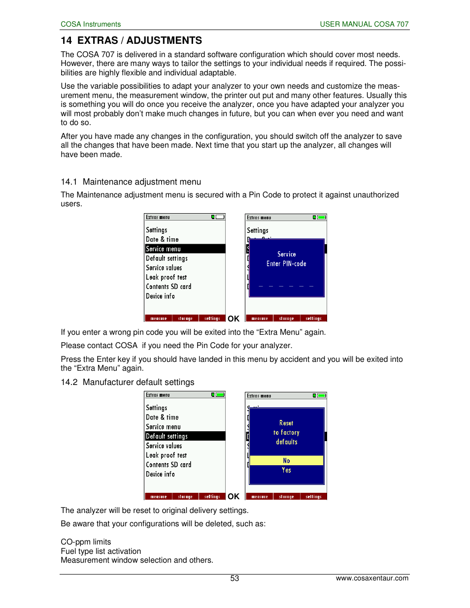 14 extras / adjustments | COSA Xentaur COSA 707 User Manual | Page 53 / 67