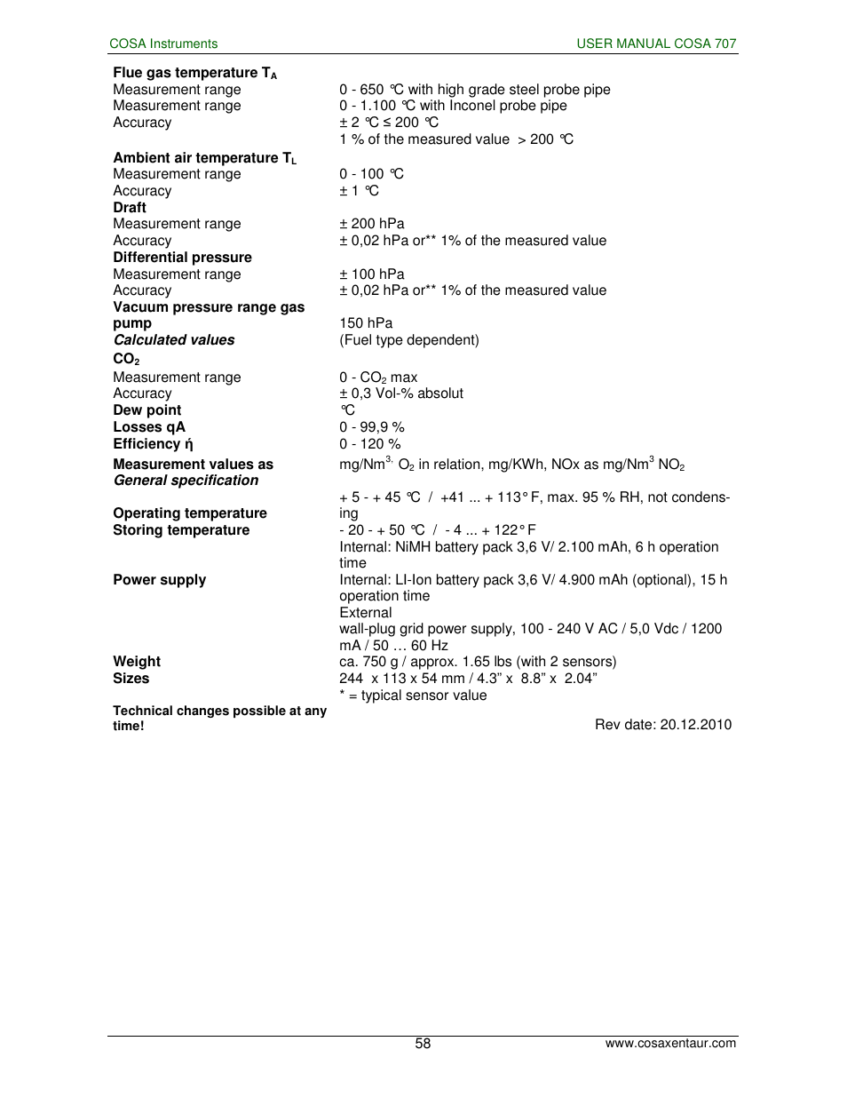 COSA Xentaur COSA 707 User Manual | Page 58 / 67