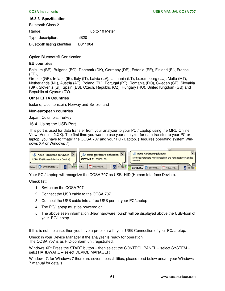 COSA Xentaur COSA 707 User Manual | Page 61 / 67