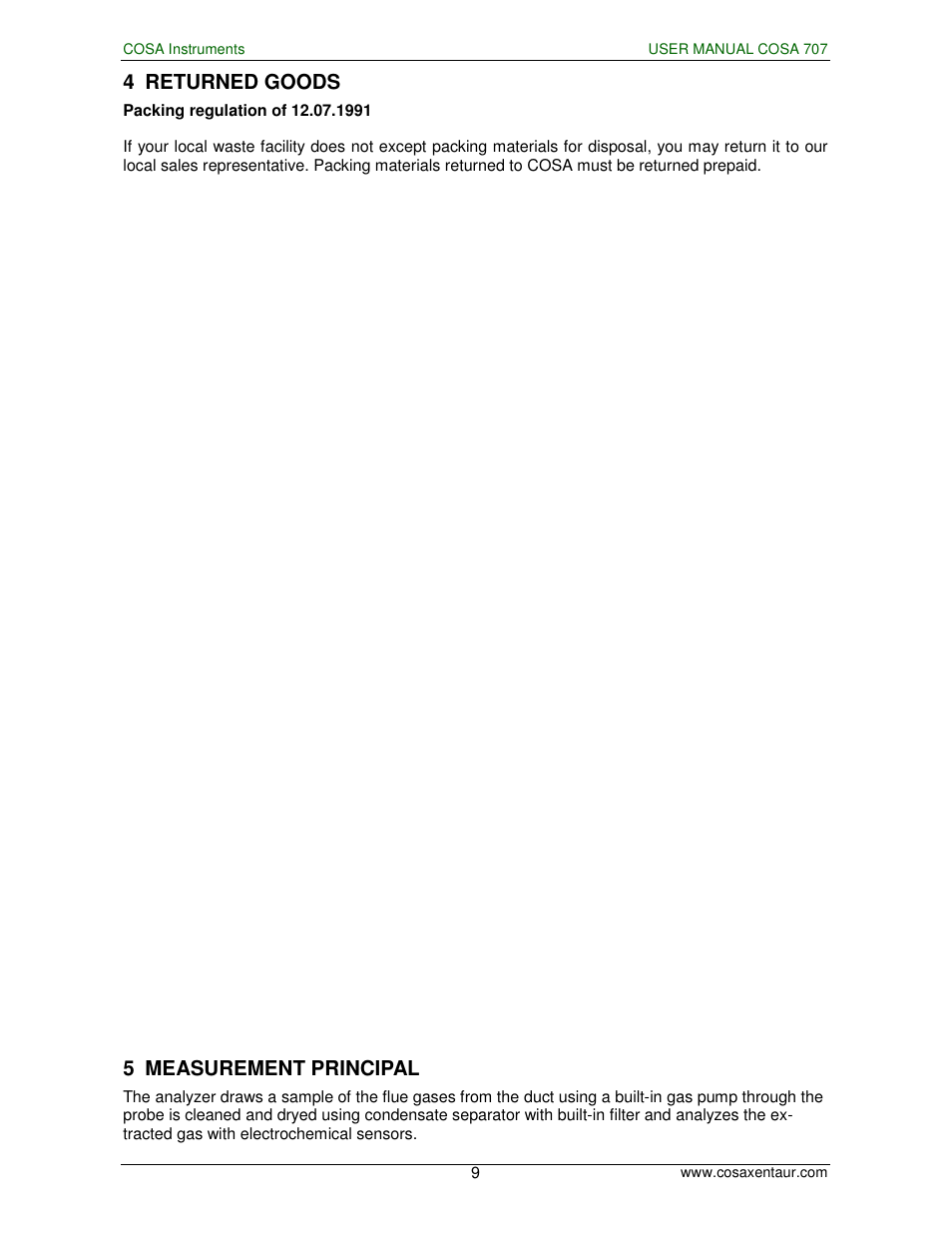 4 returned goods, 5 measurement principal | COSA Xentaur COSA 707 User Manual | Page 9 / 67