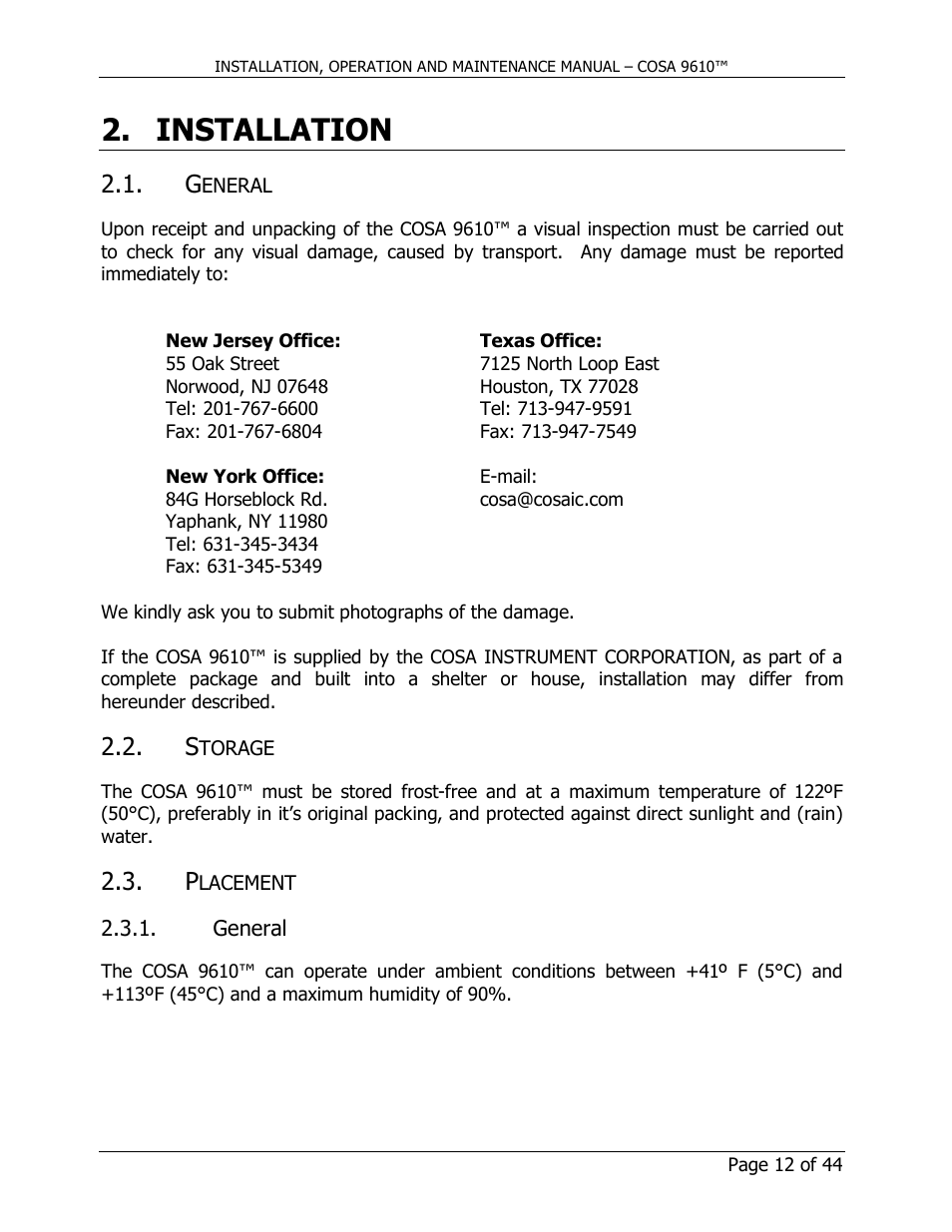 Installation | COSA Xentaur COSA 9610 User Manual | Page 12 / 44