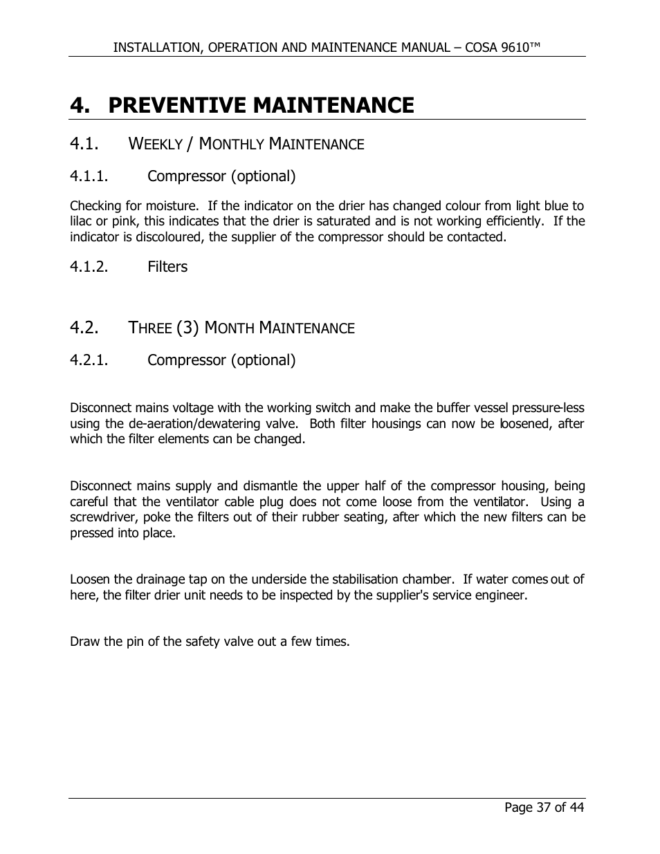 Preventive maintenance, 3) m | COSA Xentaur COSA 9610 User Manual | Page 37 / 44