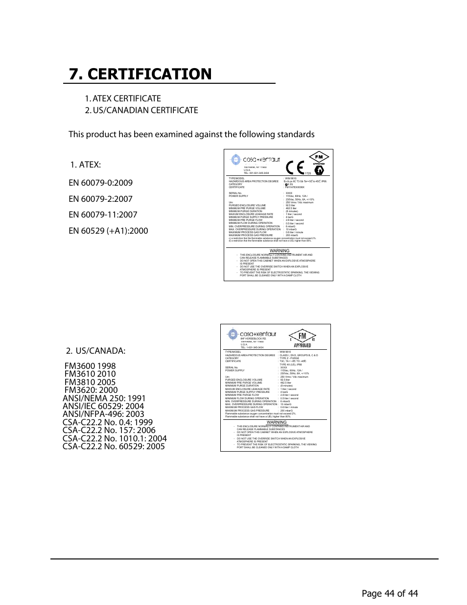 Certification | COSA Xentaur COSA 9610 User Manual | Page 44 / 44