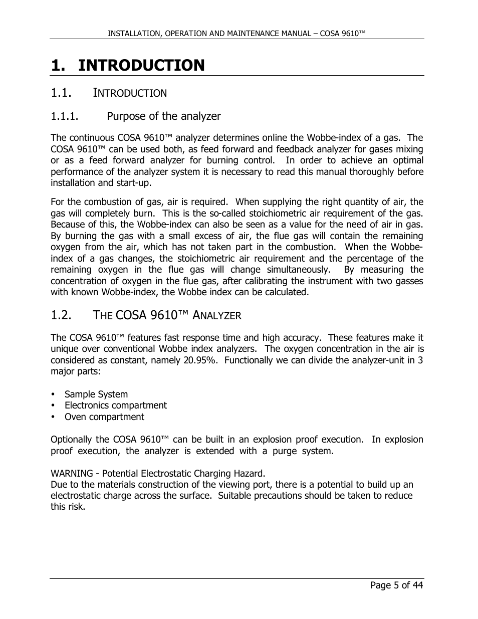 Introduction, Cosa 9610™ a | COSA Xentaur COSA 9610 User Manual | Page 5 / 44