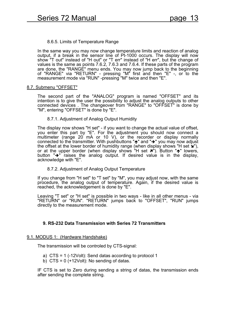 Series 72 manual page 13 | COSA Xentaur Hygrocontrol Type 72 User Manual | Page 17 / 41