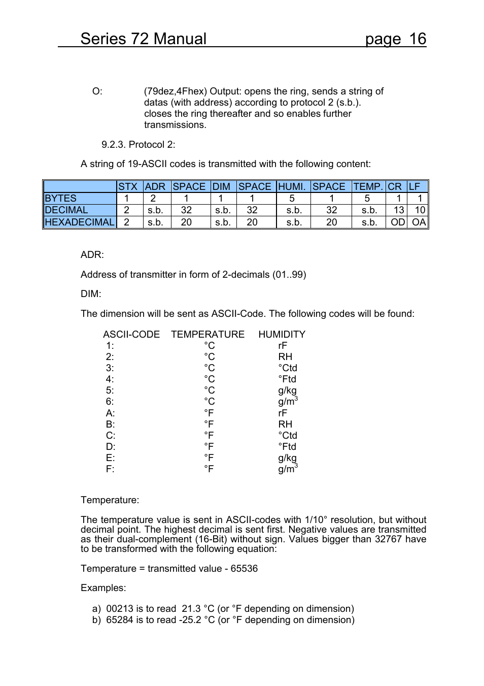 Series 72 manual page 16 | COSA Xentaur Hygrocontrol Type 72 User Manual | Page 20 / 41