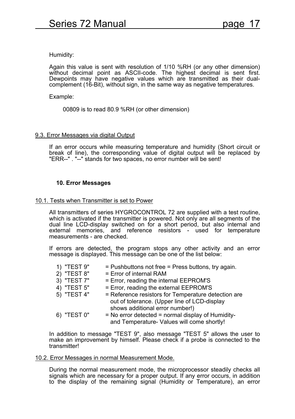 Series 72 manual page 17 | COSA Xentaur Hygrocontrol Type 72 User Manual | Page 21 / 41