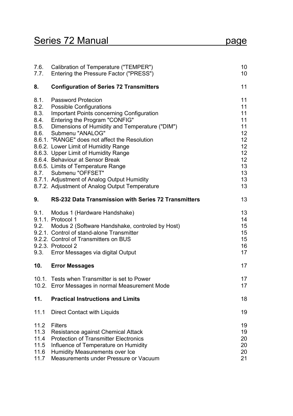 Series 72 manual page | COSA Xentaur Hygrocontrol Type 72 User Manual | Page 3 / 41