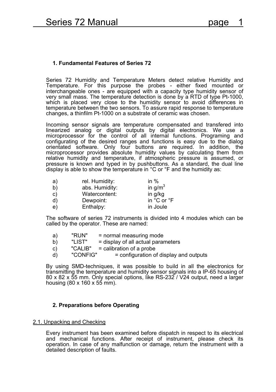 Series 72 manual page 1 | COSA Xentaur Hygrocontrol Type 72 User Manual | Page 5 / 41