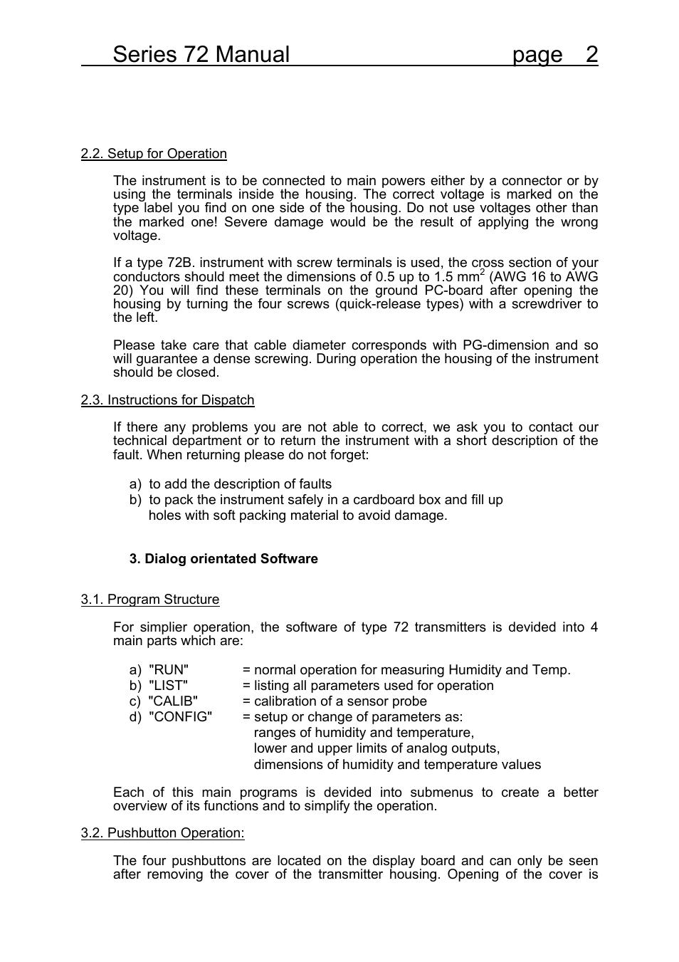 Series 72 manual page 2 | COSA Xentaur Hygrocontrol Type 72 User Manual | Page 6 / 41