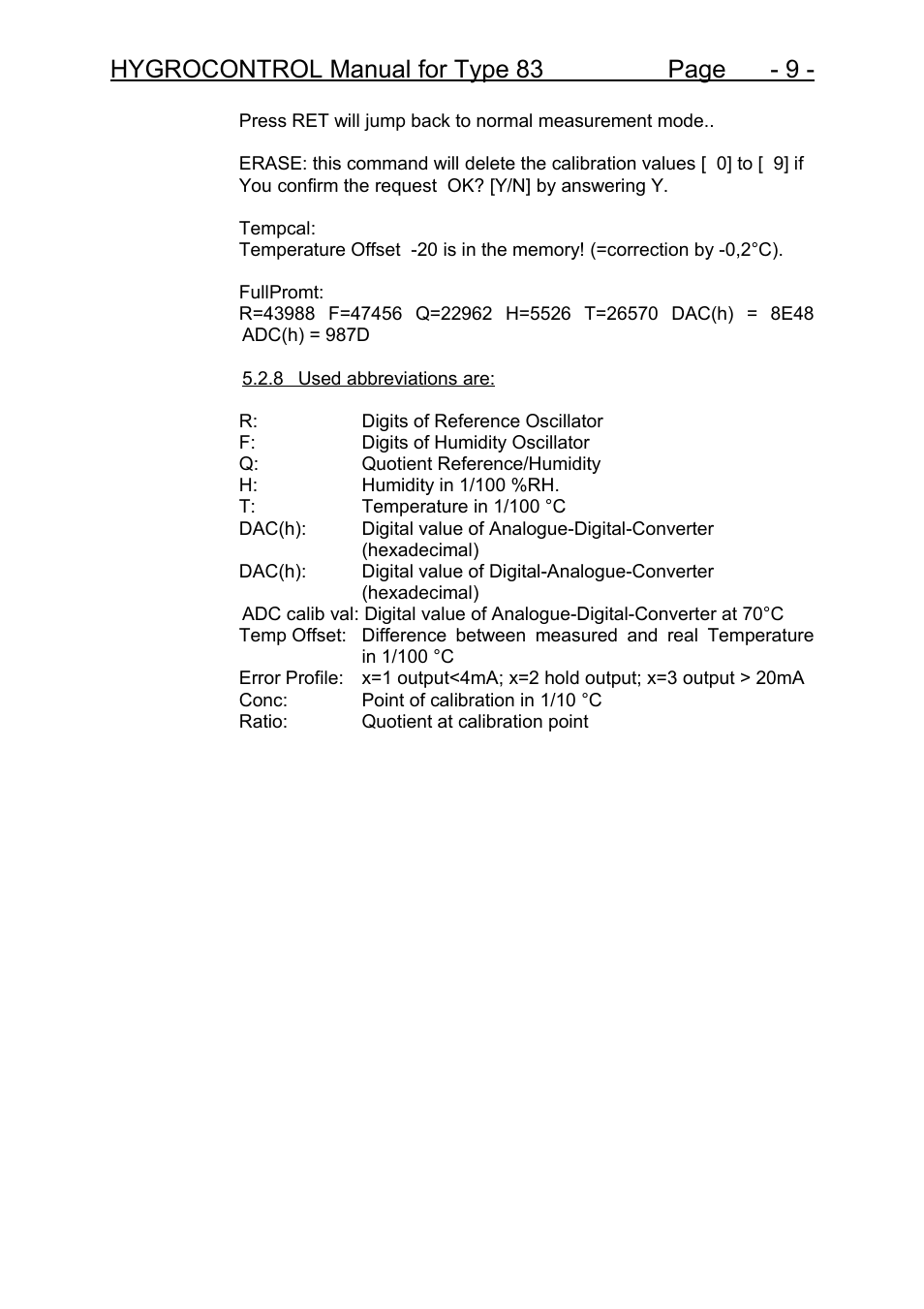 Hygrocontrol manual for type 83 page - 9 | COSA Xentaur Hygrocontrol Type 83 User Manual | Page 10 / 14