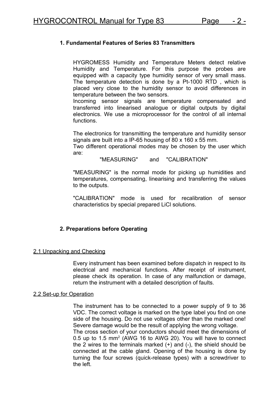 Hygrocontrol manual for type 83 page - 2 | COSA Xentaur Hygrocontrol Type 83 User Manual | Page 3 / 14