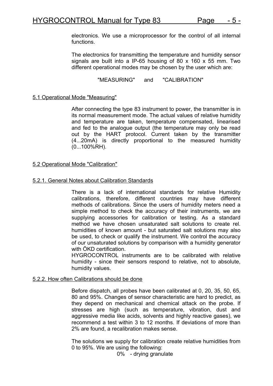 Hygrocontrol manual for type 83 page - 5 | COSA Xentaur Hygrocontrol Type 83 User Manual | Page 6 / 14