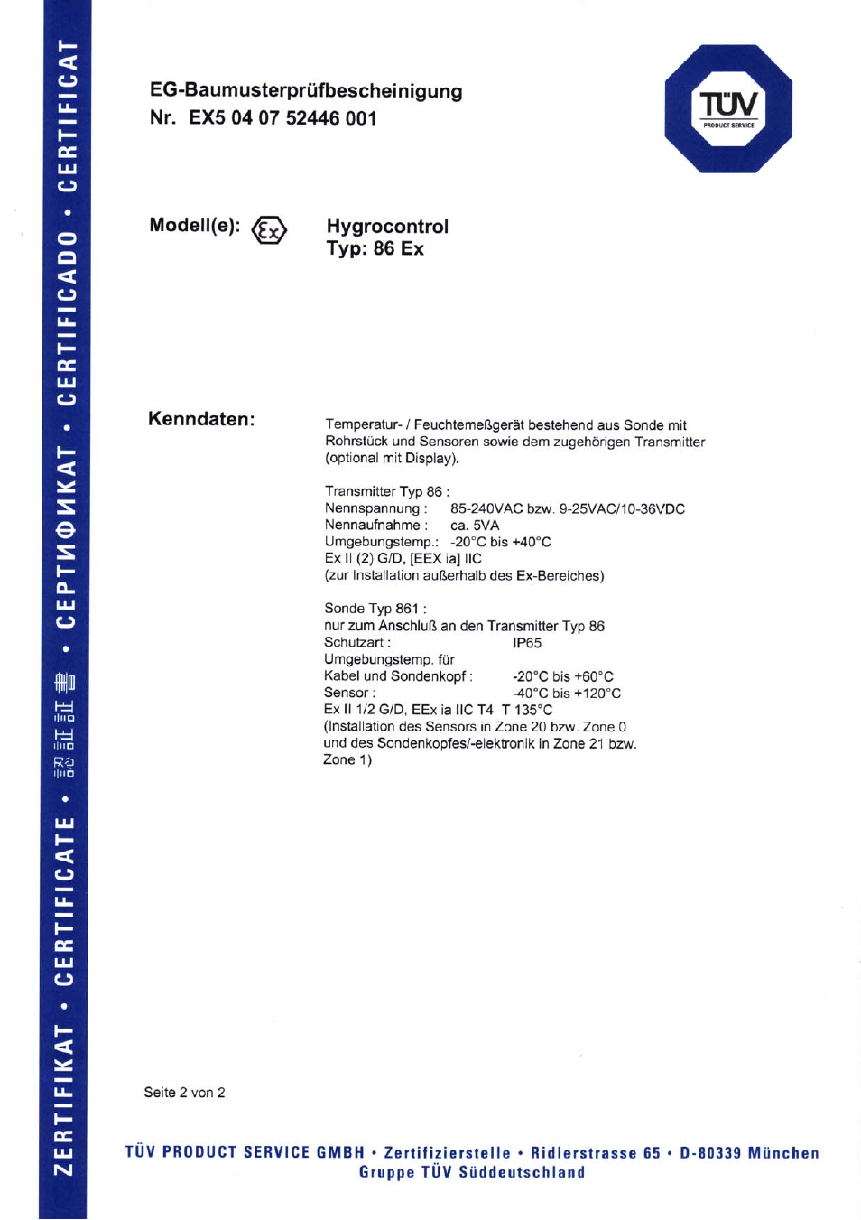 COSA Xentaur Hygrocontrol Type 86 Ex User Manual | Page 33 / 33