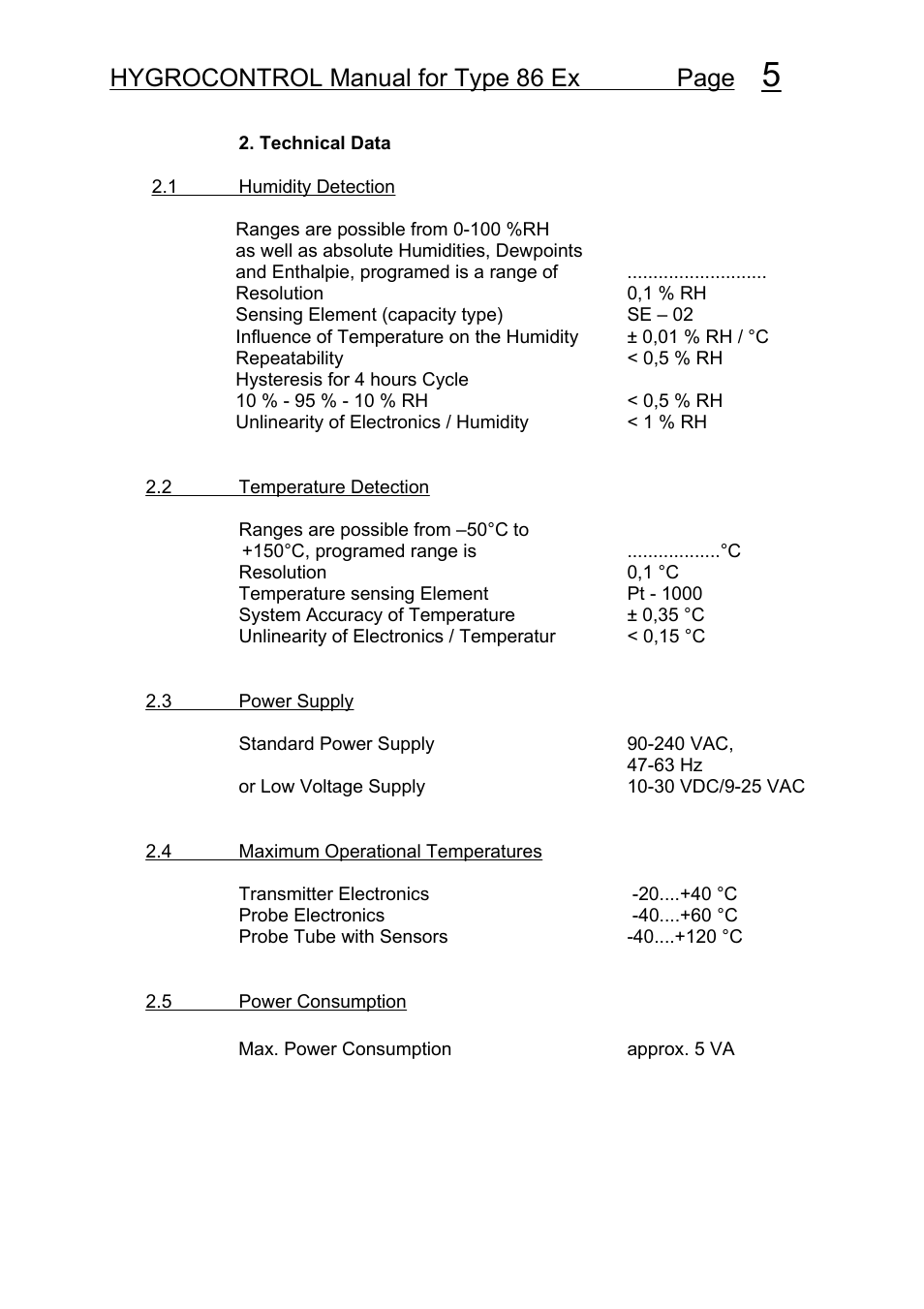 Hygrocontrol manual for type 86 ex page | COSA Xentaur Hygrocontrol Type 86 Ex User Manual | Page 6 / 33