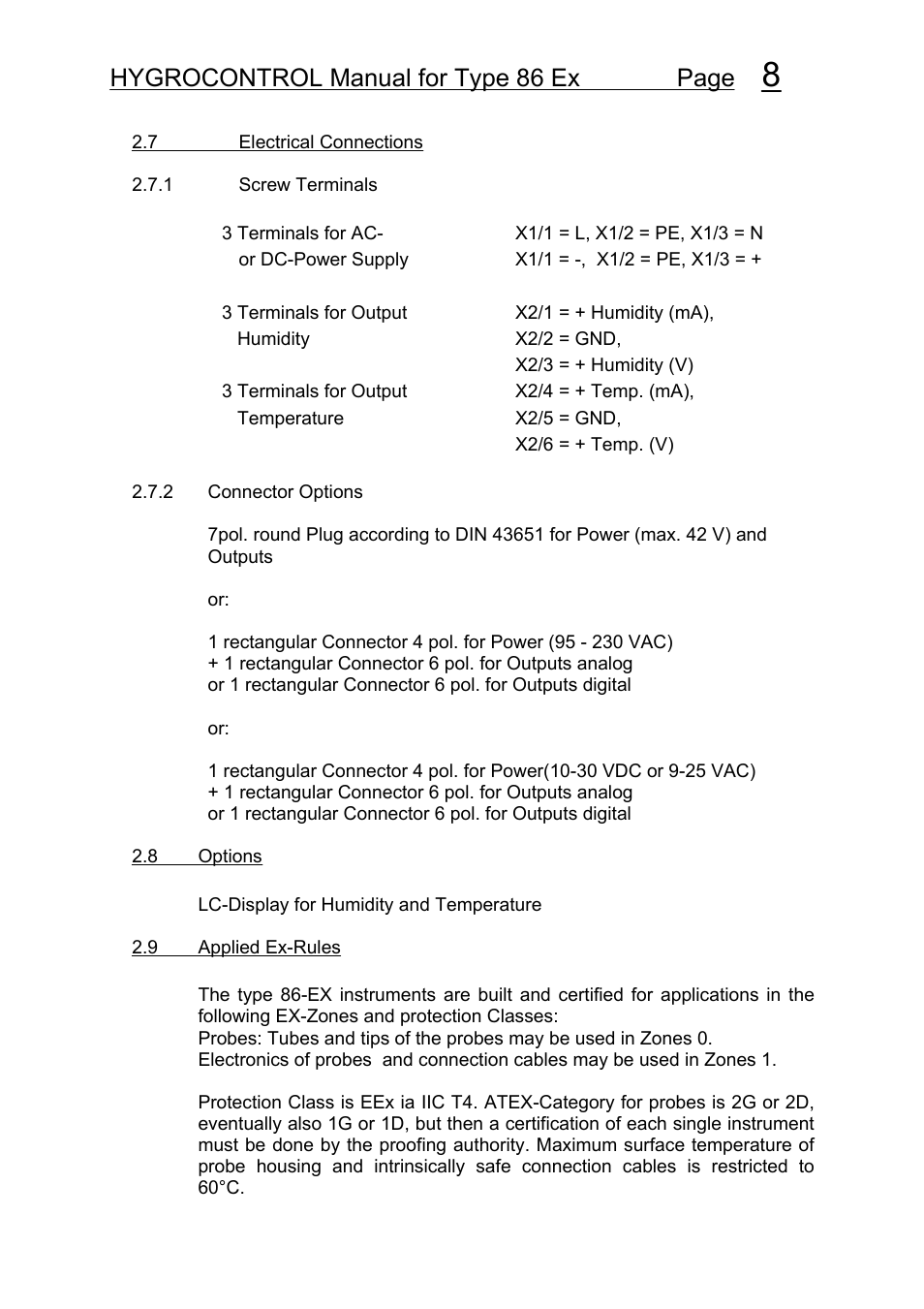 Hygrocontrol manual for type 86 ex page | COSA Xentaur Hygrocontrol Type 86 Ex User Manual | Page 9 / 33