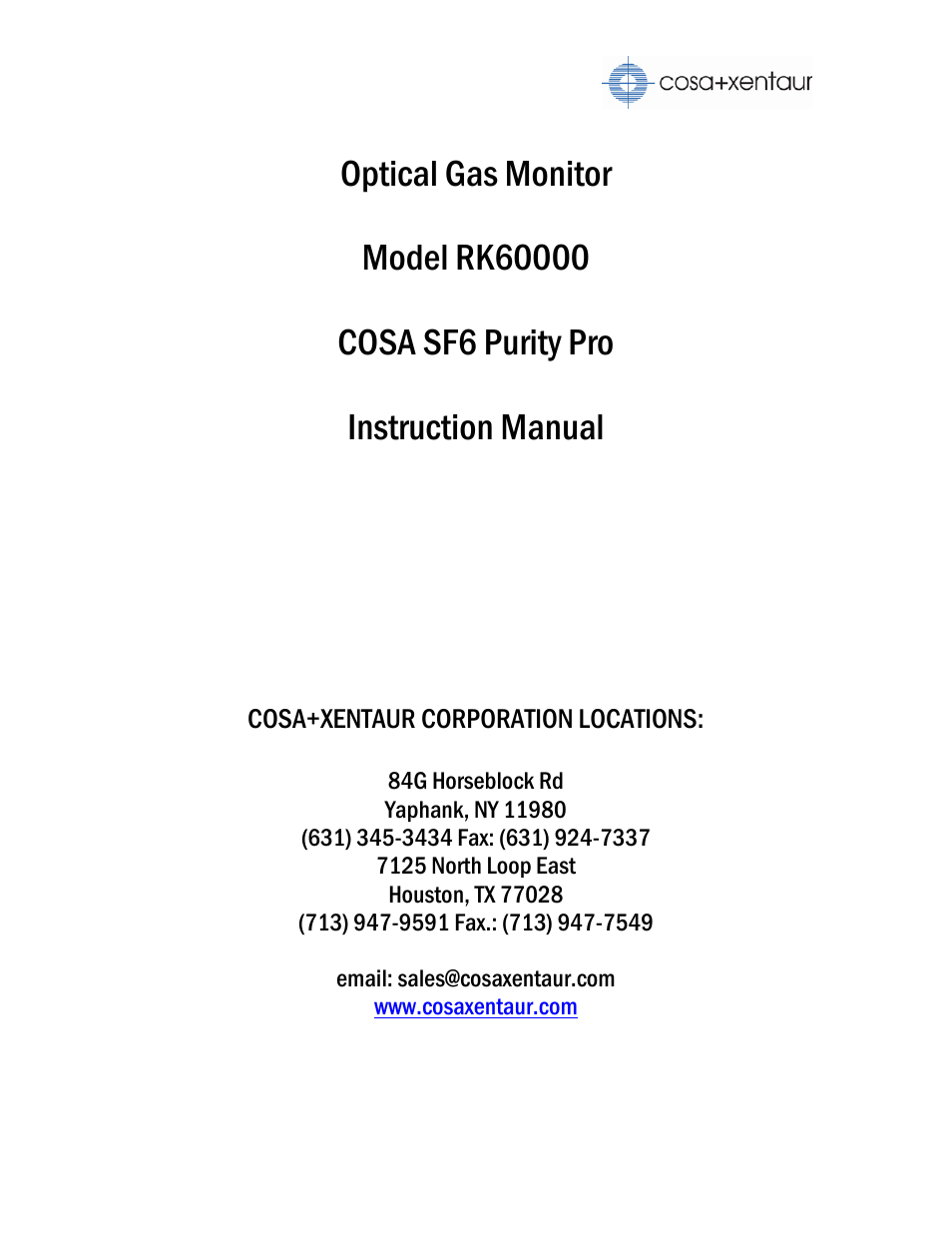 COSA Xentaur SF6 Purity Pro User Manual | 36 pages