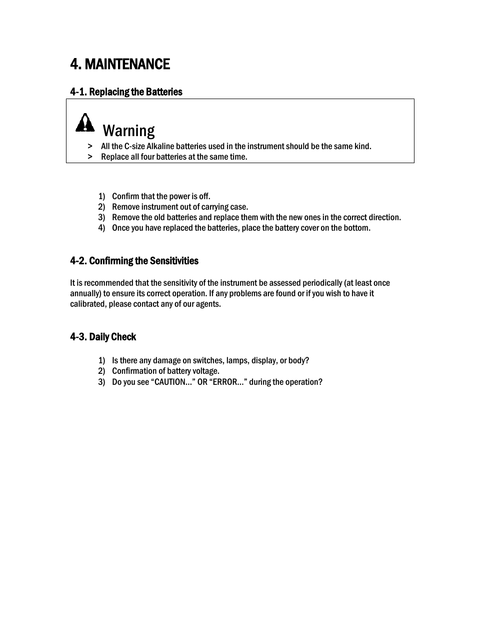 Warning, Maintenance | COSA Xentaur SF6 Purity Pro User Manual | Page 16 / 36