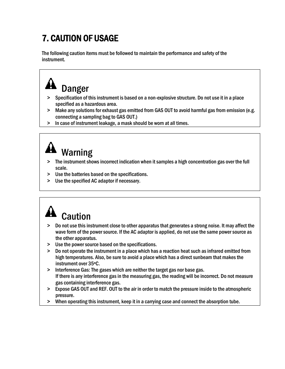 Danger, Warning, Caution | Caution of usage | COSA Xentaur SF6 Purity Pro User Manual | Page 19 / 36