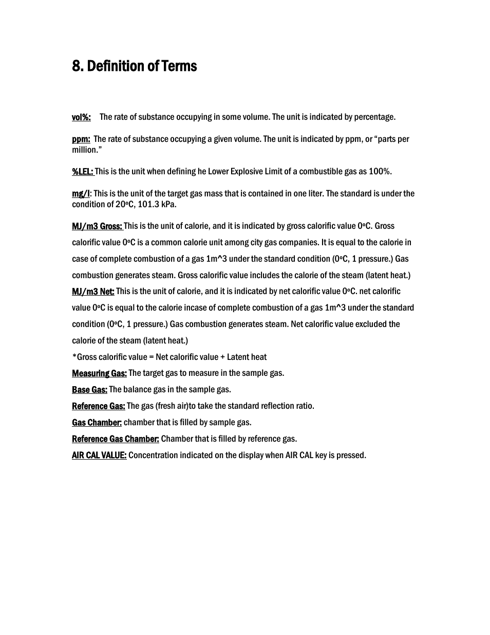 Definition of terms | COSA Xentaur SF6 Purity Pro User Manual | Page 20 / 36