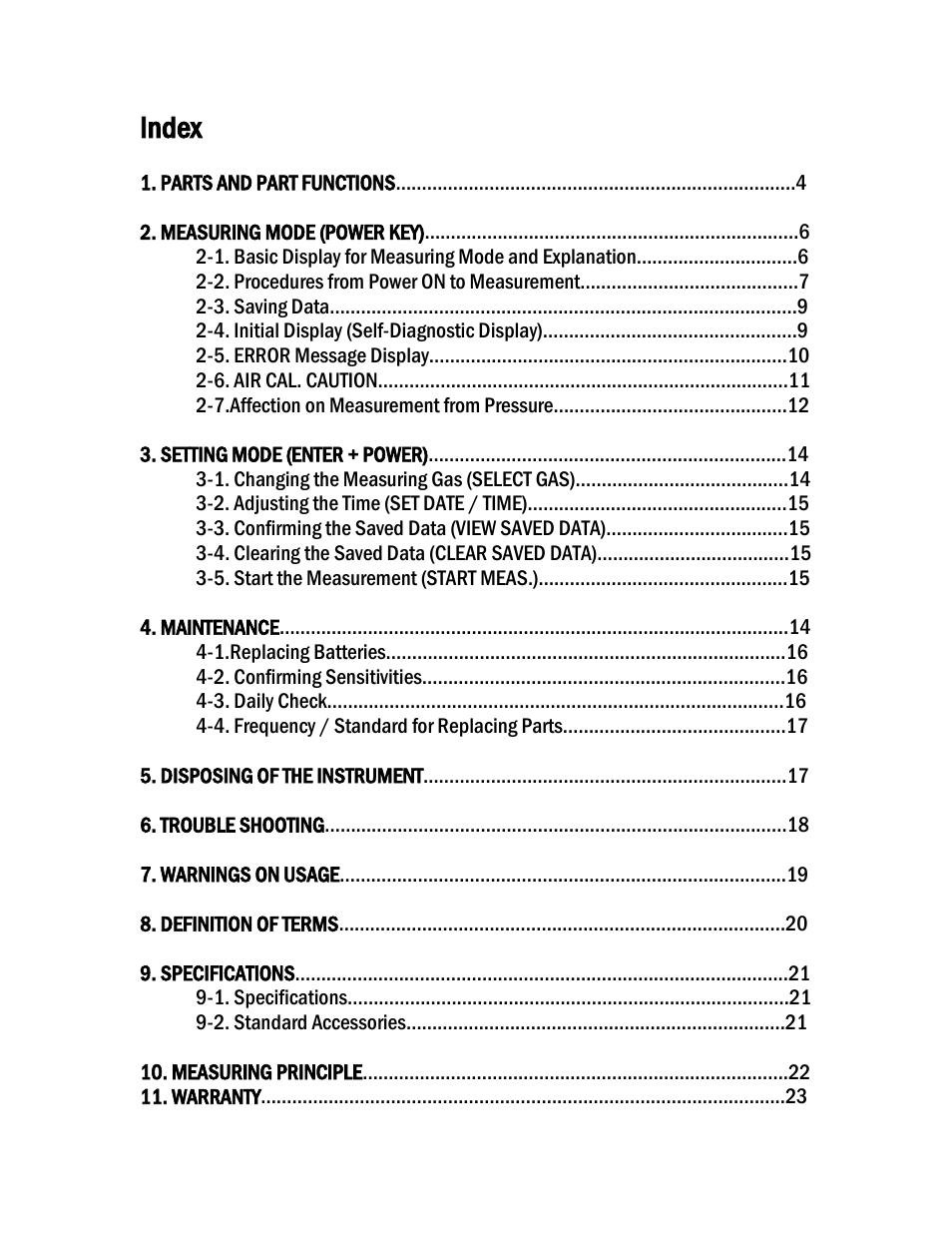 Index | COSA Xentaur SF6 Purity Pro User Manual | Page 3 / 36