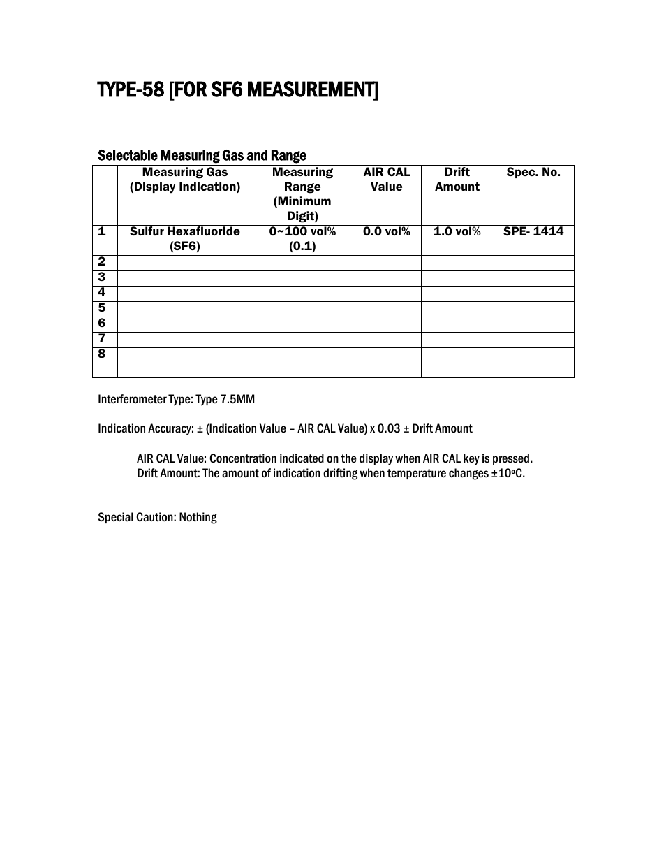 Type-58 [for sf6 measurement | COSA Xentaur SF6 Purity Pro User Manual | Page 31 / 36