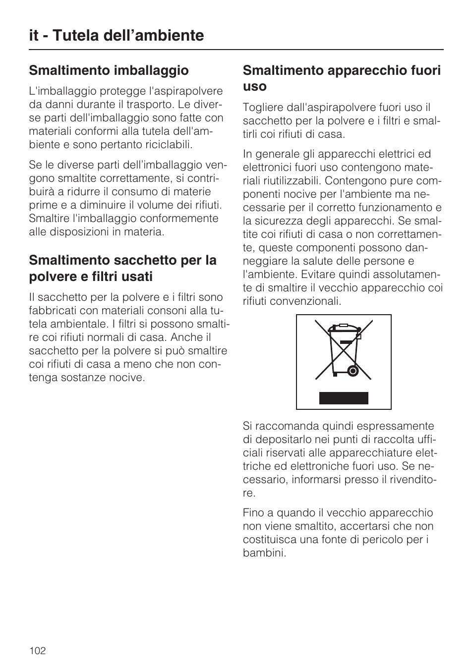 It - tutela dell’ambiente | Miele S 5381 EcoLine User Manual | Page 102 / 128