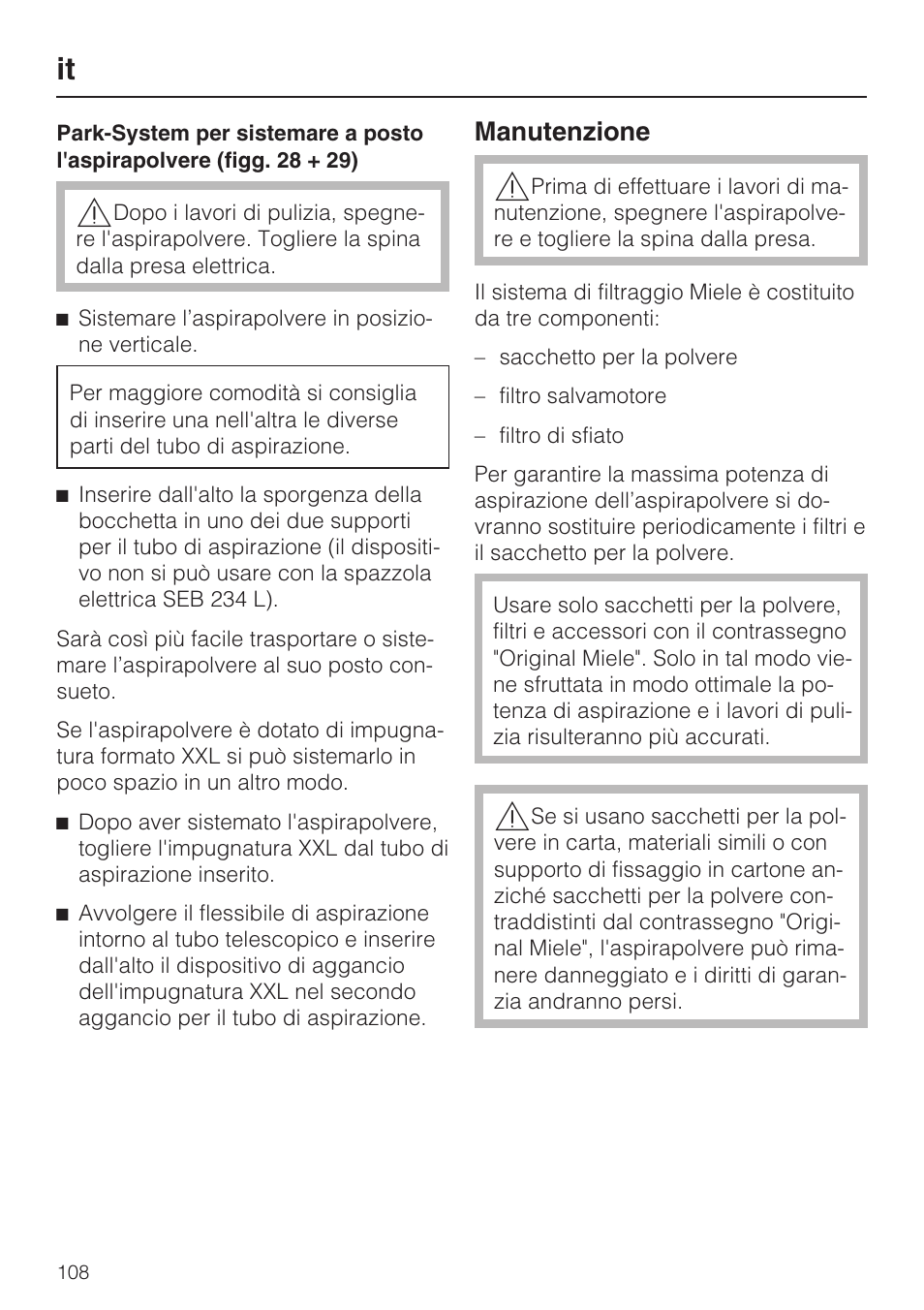 Manutenzione | Miele S 5381 EcoLine User Manual | Page 108 / 128